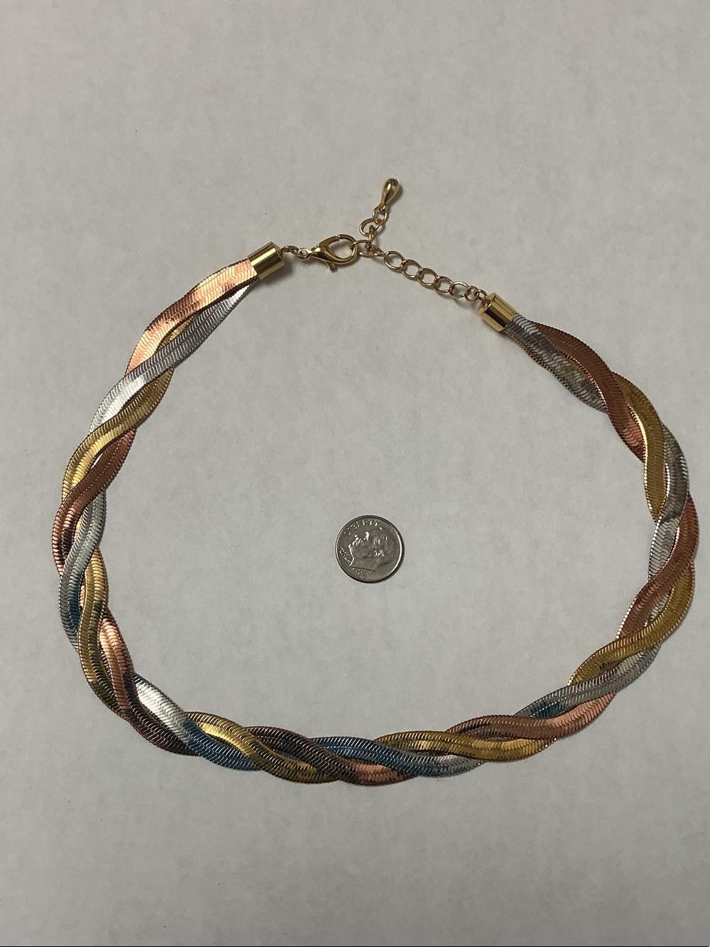 Vintage Avon Tri-Color Braided Necklace - Gold, Silver & Rose 18”
